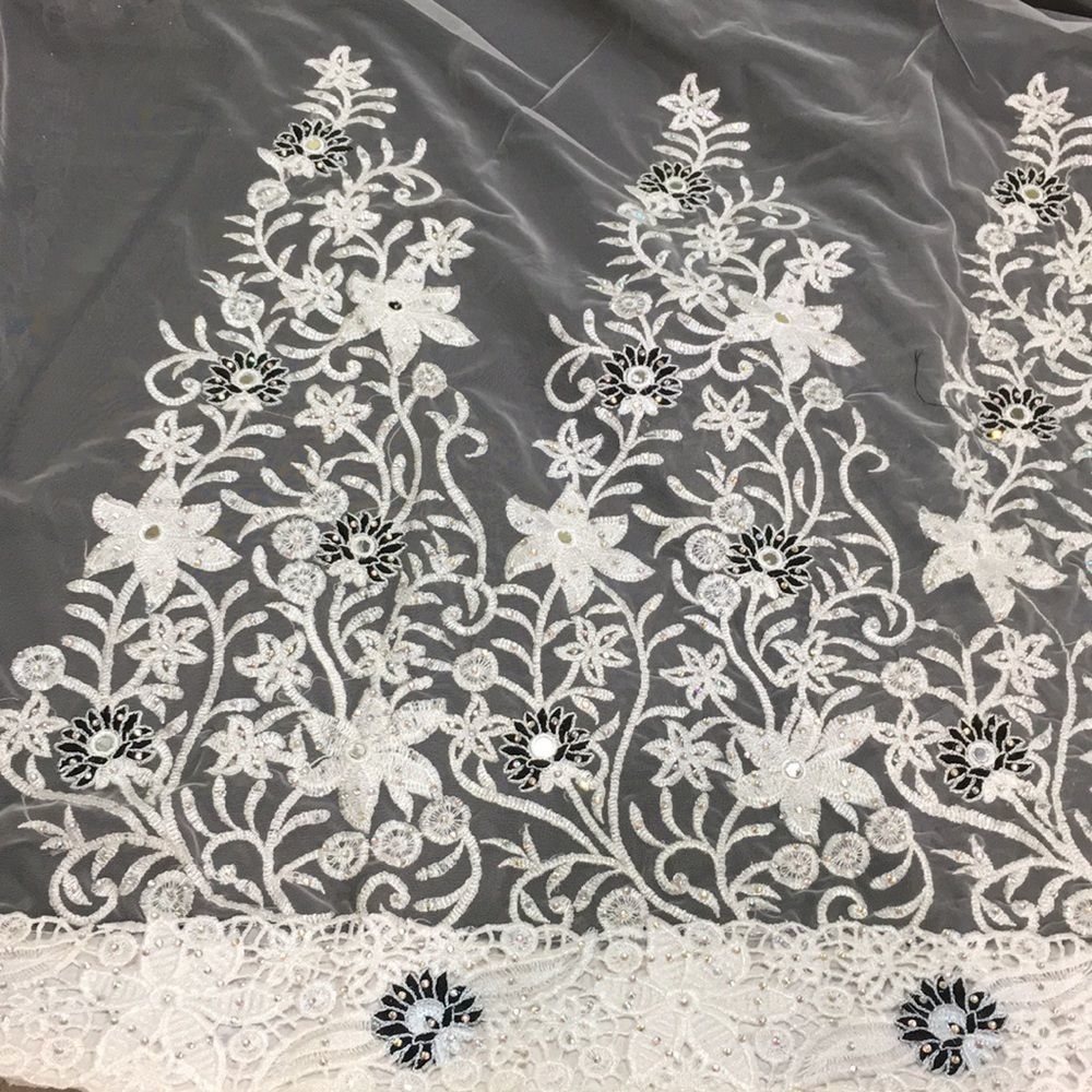 Black and white shimmer net heavy work saree - Picture 6 of 7